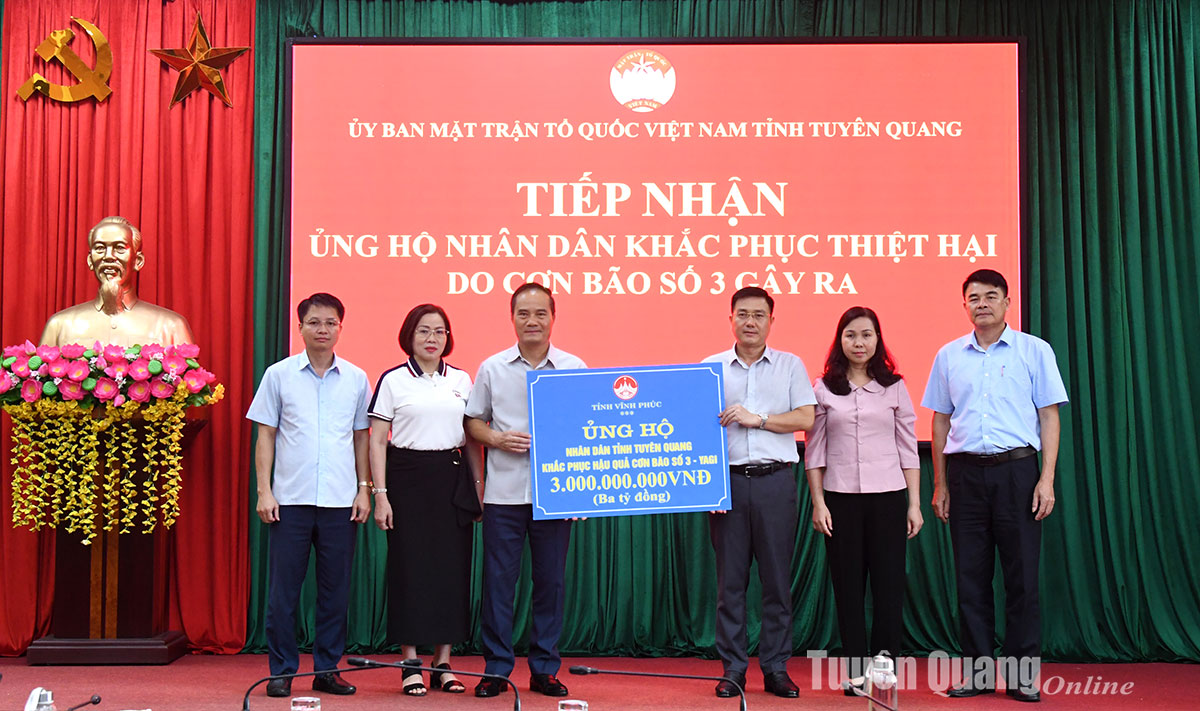 Vĩnh Phúc hỗ trợ Tuyên Quang 3 tỷ đồng khắc phục hậu quả cơn bão số 3